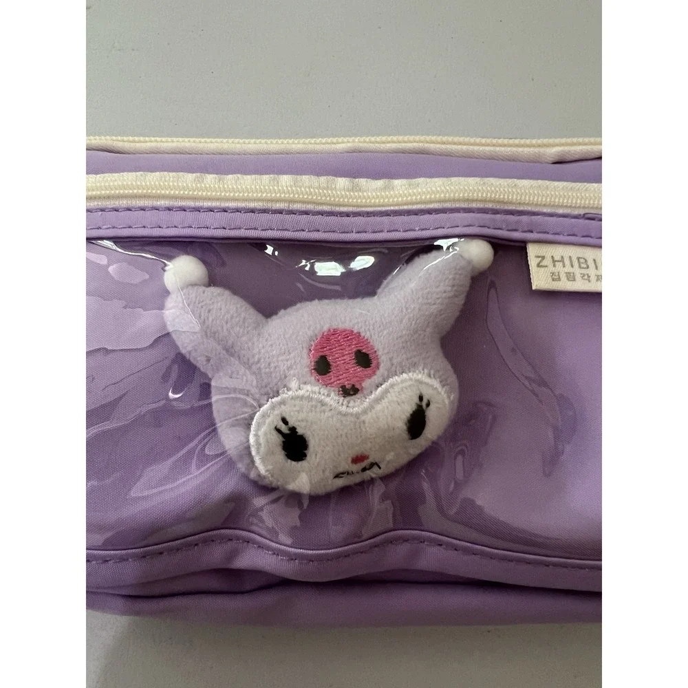 Sanrio Kuromi Plush Pencil Pen Makeup Case 9x5 Inches Purple‎